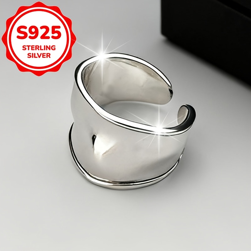 Women's S925 Sterling Silver Wide Band Ring, Premium Design